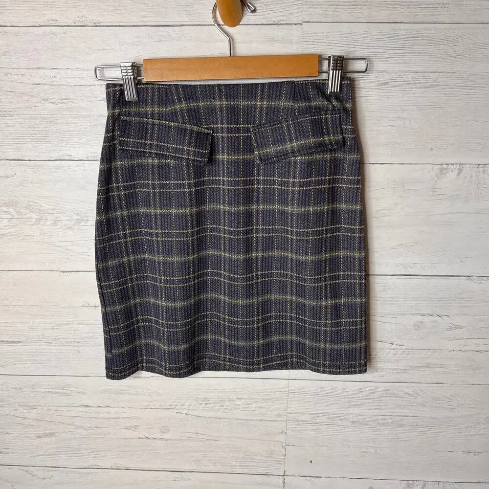 ModCloth Skirt Womens SZ Small Blue Sweet Silver Linings Plaid Mini School Girl